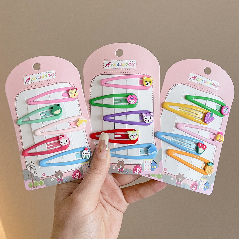 5pcs Candy -Warna Cinta Jepit Rambut Anak Poni Lipat Hair Clip Gadis Kecil Tidak Sakit BB Rambut Kartu Hiasan Kepala