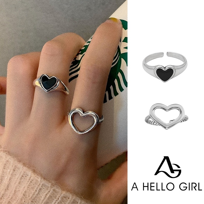 Cincin Bentuk Hati Bahan Alloy Gaya Retro Hip Hop Untuk Wanita