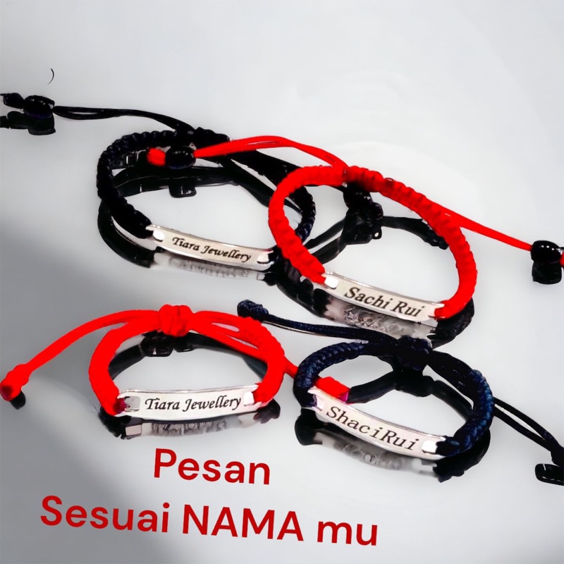 gelang nama titanium rajut tali