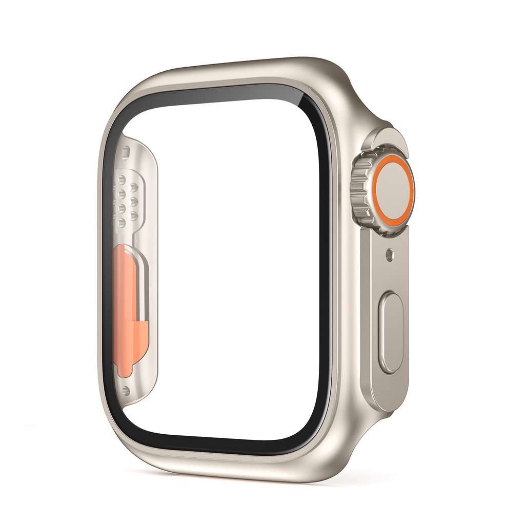 Kaca+case Untuk Apple Watch8 7 45mm 41mm 44mm 40mm Pelindung Layar Cover Ganti Ultra Bumper iWatch Series4 5 6 SE Aksesoris
