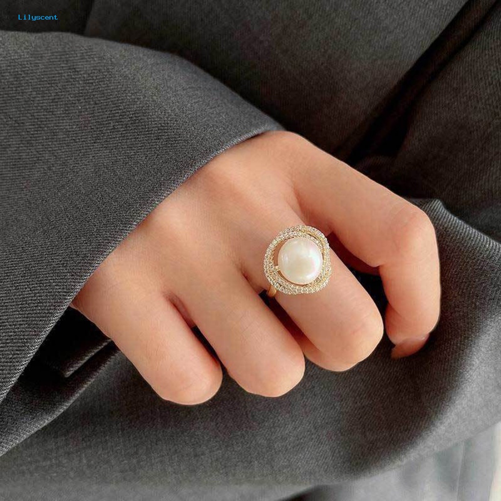 Lilyscent Temperamen Gadis Cincin Perhiasan Aksesoris Glossy Mutiara Imitasi Wanita Cincin Menyilang