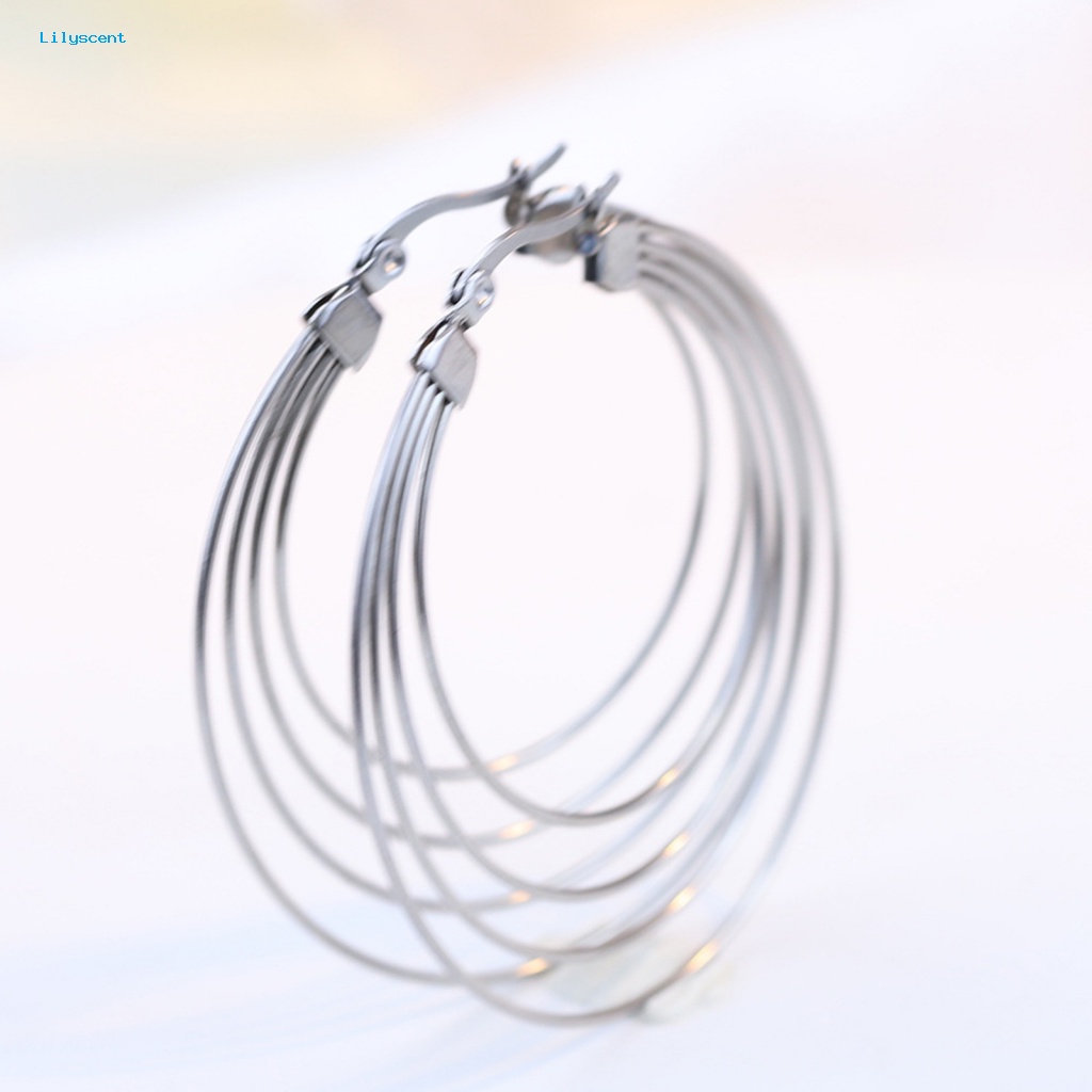 Lilyscent 1pasang Burrs-free Hoop Earrings Aksesoris Kostum 4layer Anting Hoop Besar Geometris