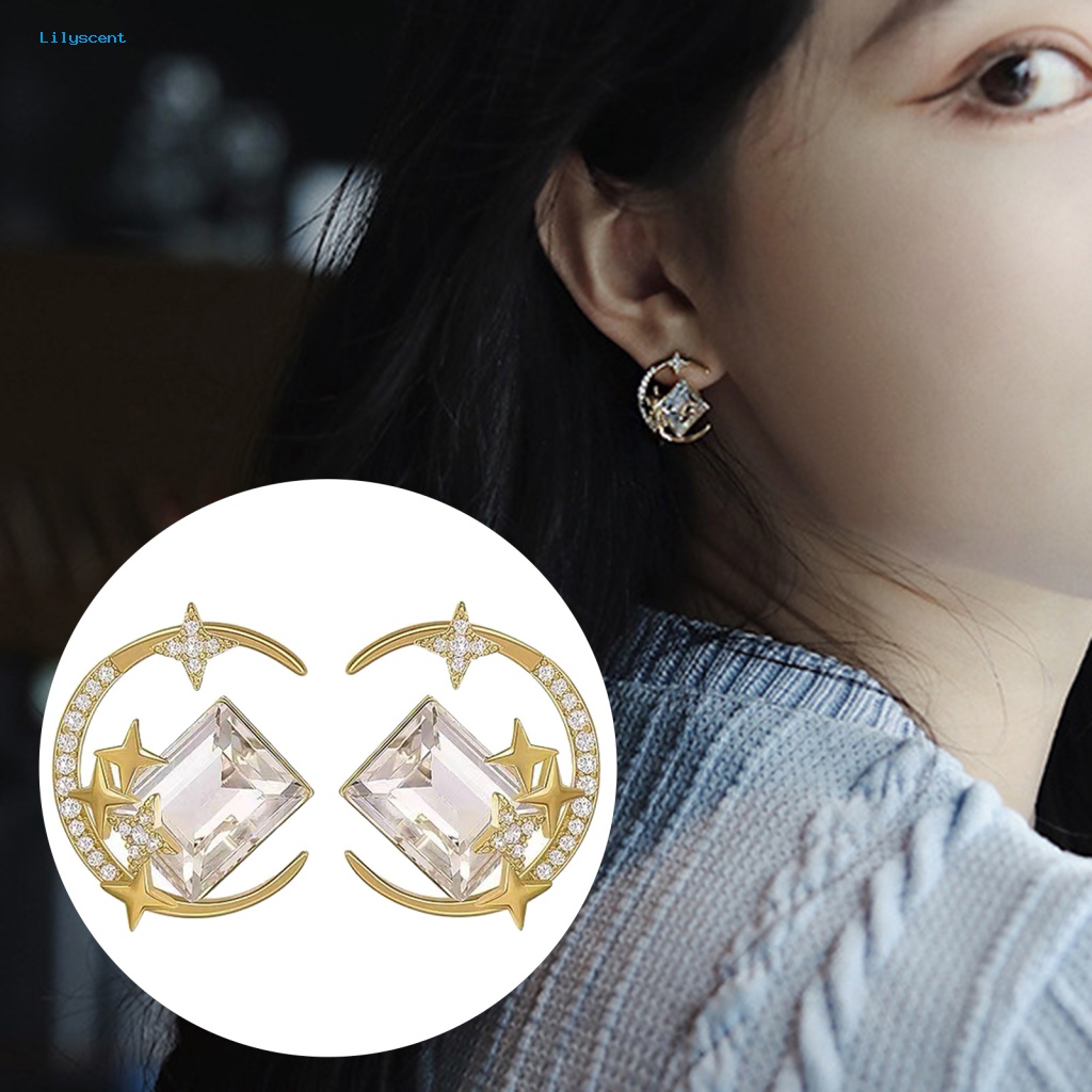 Lilyscent 1pasang Anting Wanita Tahan Pudar Untuk Lady Women Jewelry Stud Earrings Ear Decoration Sparkling