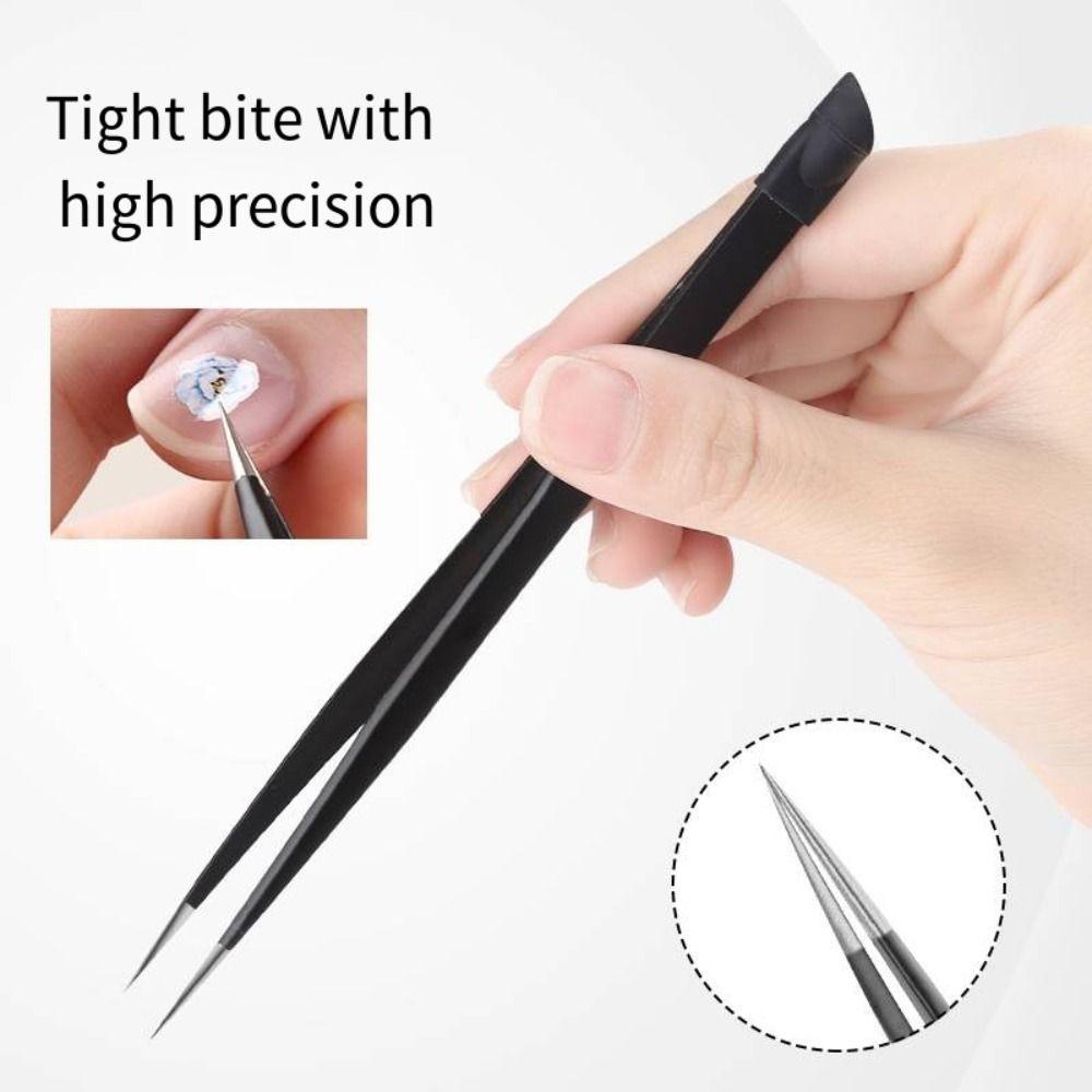 Mxbeauty Pinset Manicure Stainless Steel Pinset Cabang Warna-Warni DIY Untuk Manicure Press Stick Profesional Dengan Kepala Silikon