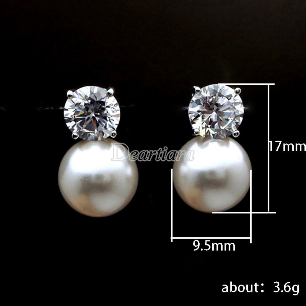 Modis Putaran Empat Cakar Zirkon Mutiara Imitasi Berlian Tunggal Anting Anting Earrings Untuk Putri Perempuan Anting Fashion