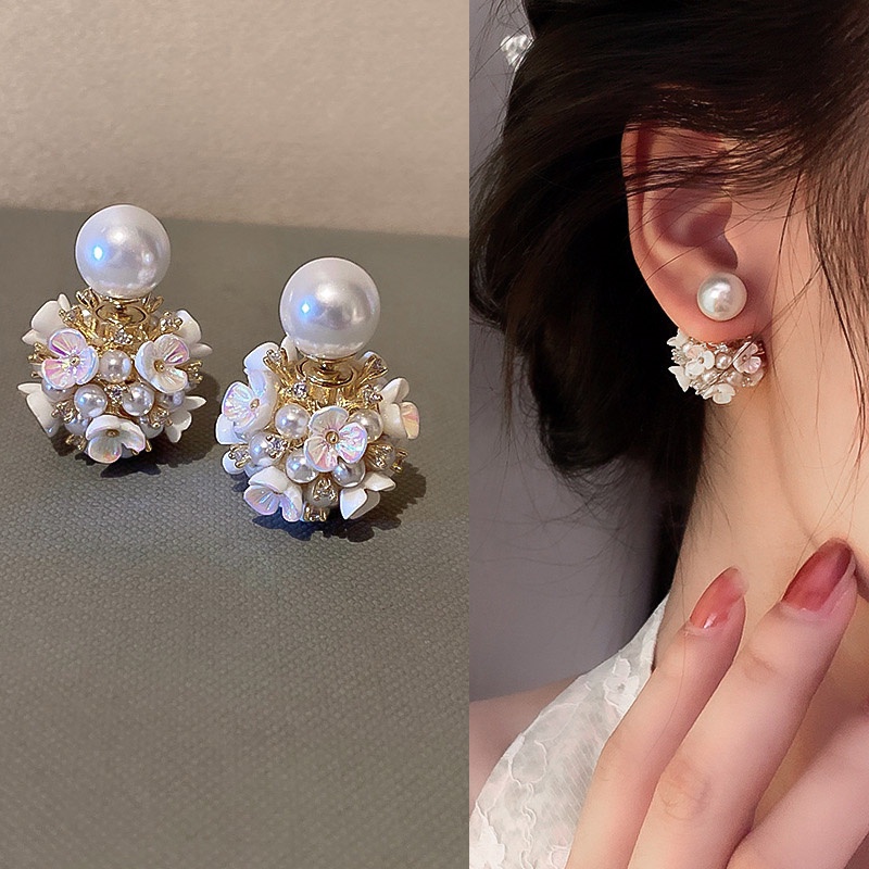 Anting Busur Berlebihan Unik Bunga Mutiara Elegan Prancis