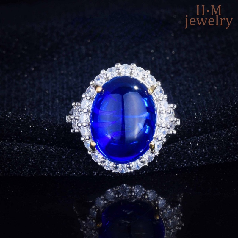 Fashion Baru Mewah Besar Big Cincin Berlian Hias Safir Ornamen