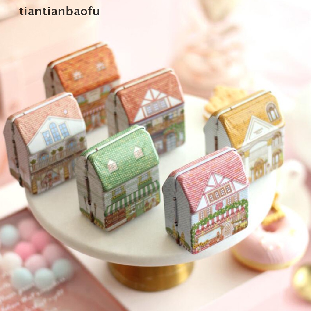 [tiantianbaofu] Bentuk Rumah Kotak Kaleng Mini Pernikahan Permen Hadiah Paket Case Koin Koleksi Tas Butik