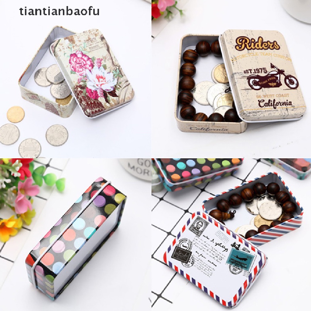 [tiantianbaofu] Mini Tin Box Kaleng Kosong Dengan Tutup Portable Persegi Panjang Wadah Penyimpanan Kecil Butik