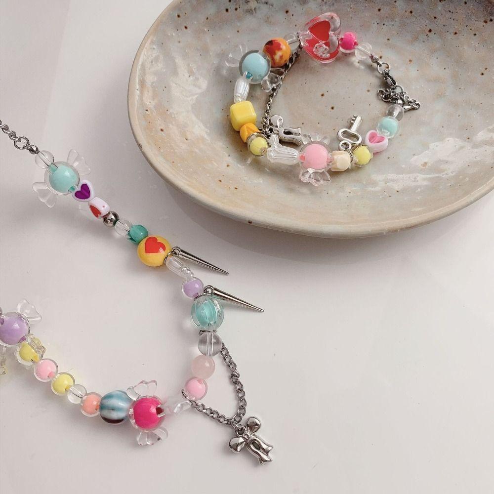 Mxbeauty Gelang Gaya Korea Trendi Keren Manis Hati Permen Warna-Warni Musim Panas Manik Indah Wanita Rantai Bracelet