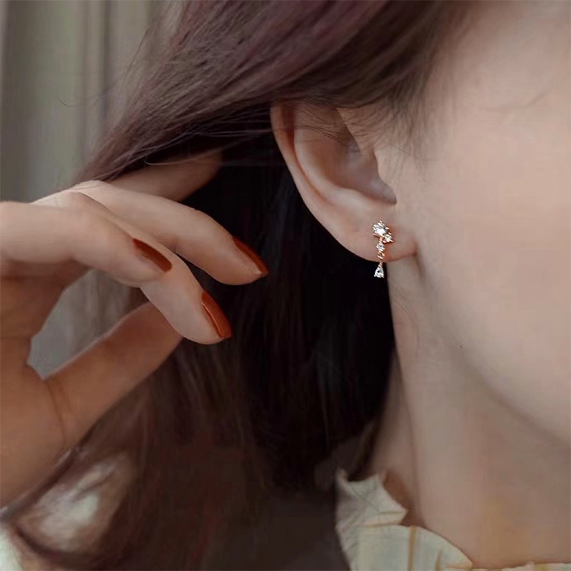 Papaozhu Mewah S925 Perak Bersinar Zirkon 14 K Emas Menjuntai Anting-Anting Untuk Wanita Perempuan Elegan Berkilau Kristal Stud Anting-Anting Temperamen Perhiasan Telinga Pacaran Makan