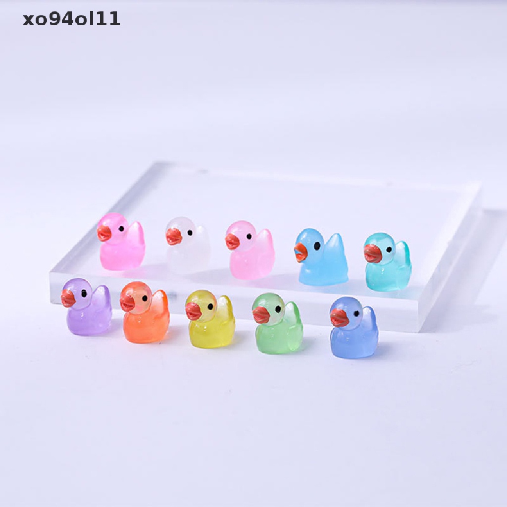 Xo 10PCS Mini Luminous Resin Ducks Glow in The Dark Miniatur Ornamen Bebek Kecil Untuk Taman DIY Rumah Boneka Bebek Aksesoris OL