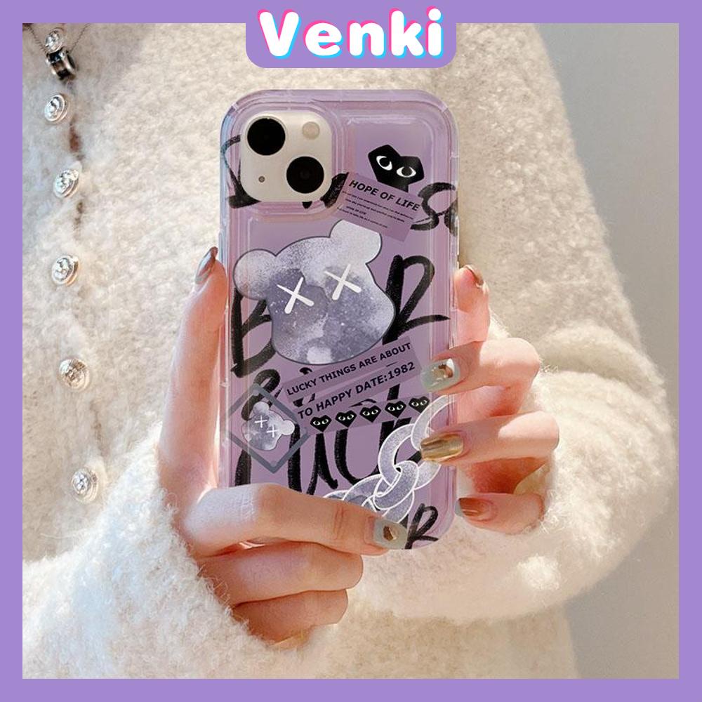 Case For iPhone 14 Pro Max Soft TPU Jelly Airbag Case Creative Purple Bear Camera Protection Shockproof For iPhone 14 13 12 11 Plus Pro Max 7 Plus X XR