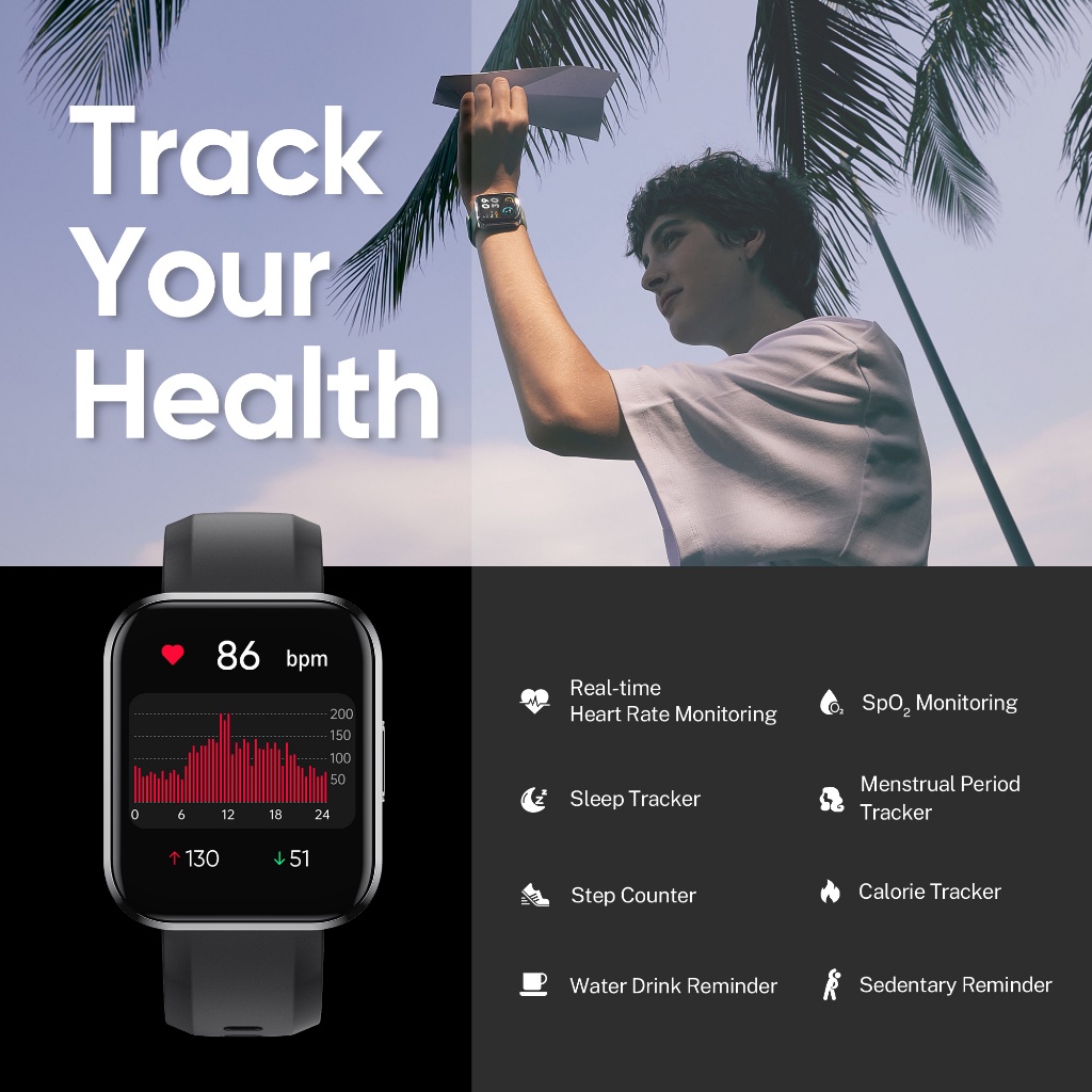 DIZO By realme techlife Watch D Talk Bluetooth Calling watch 1.8''Big Display Health Monitor Sports Waterproof Watch