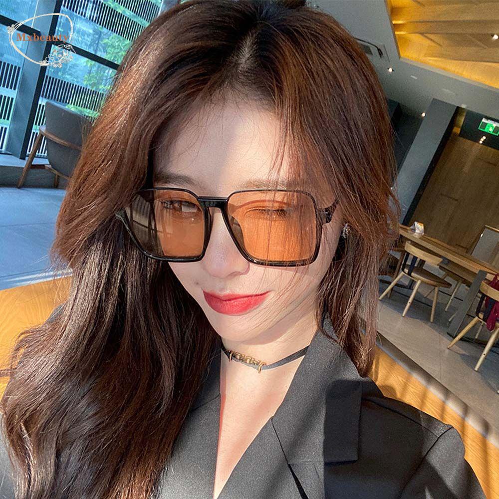 Mxbeauty Kacamata Kotak Mewah Merek Orange UV400 Hitam Teh Warna Lensa Kacamata Matahari Gaya Korea Sunglasses