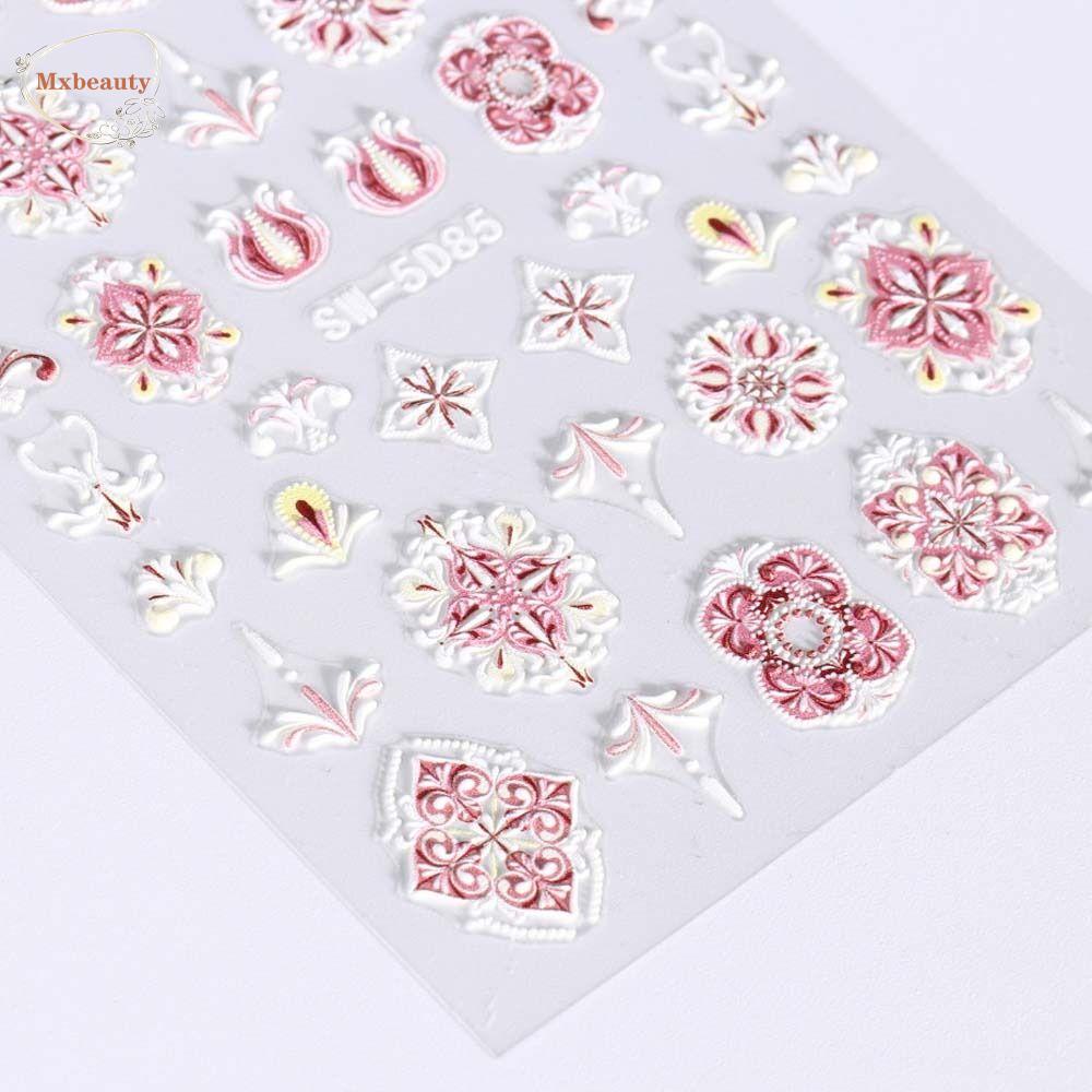 Mxbeauty Bohemia Stiker Kuku Wanita Mewah Daun 5D Relief Rose Nail Dekorasi