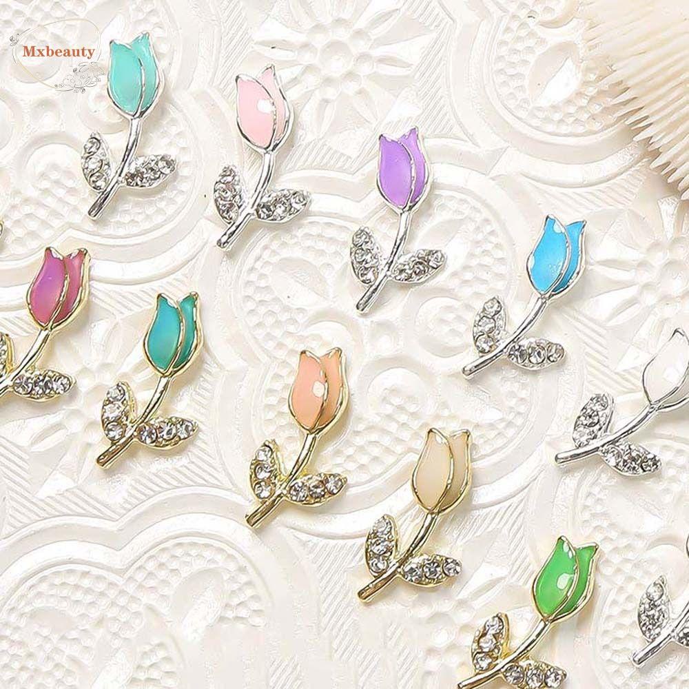 Mxbeauty Tulip Dekorasi Kuku Manis Jepang Logam Tulip DIY Nail Art Manicure Aksesoris Alloy Tulip Nail Drills