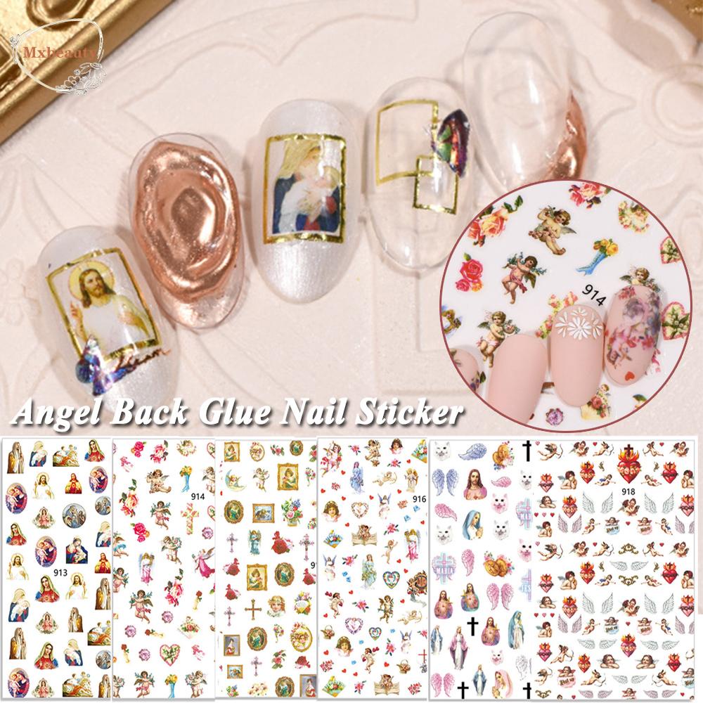 Mxbeauty Angel Stiker Kuku 3D DIY Heaven Back Lem Cupid Mary Nail Art Dekorasi