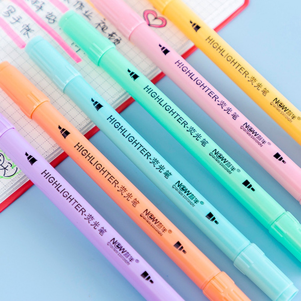 6 Pcs Macaron Color Double Tip Stabilo Pen Siswa Spidol Neon Alat Tulis Perlengkapan Sekolah