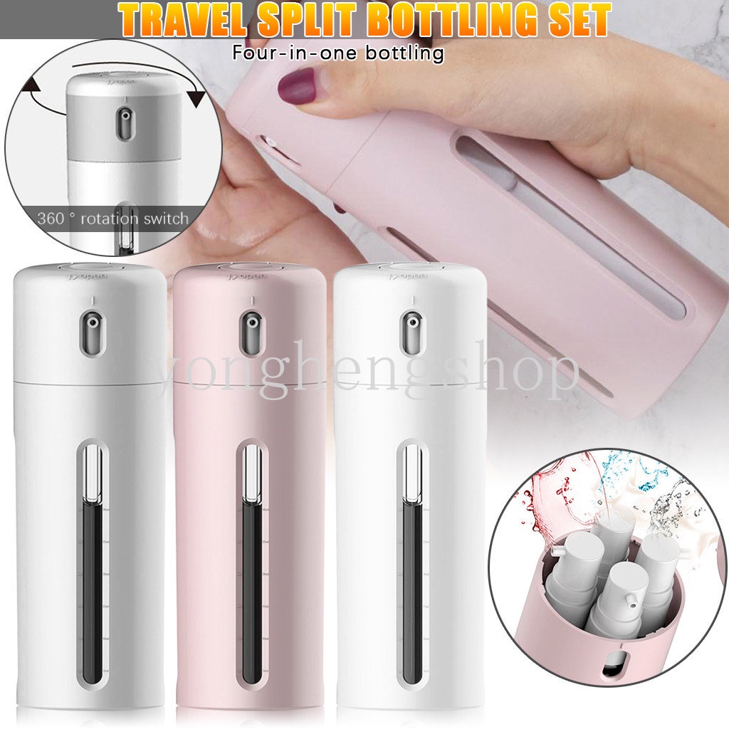 Kreatif 4in1 Shampoo Lotion Dispenser Travel Portable Shower Gel Wadah Emulsi Isi Ulang Sabun Cair Split bottle Botol Terpisah Toiletries Sub-Botol