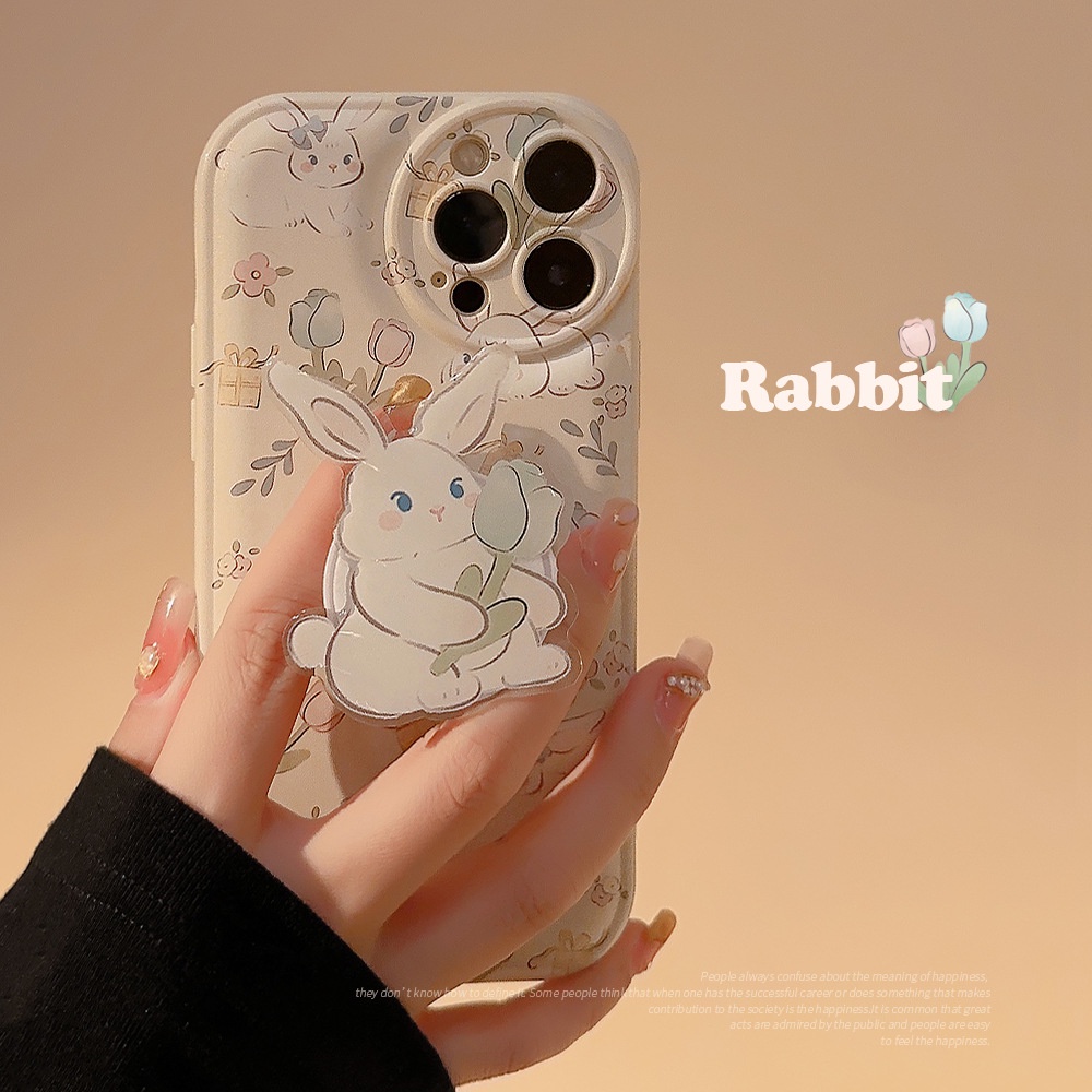 Ins Cute Shivering Rabbit Kartun Silikon Case Dengan Rabbit Holder Untuk Iphone SE 2020 7 /8 Plus 14x XR XM 11 12 13 PRO MAX Casing Cover Pelindung AT0218