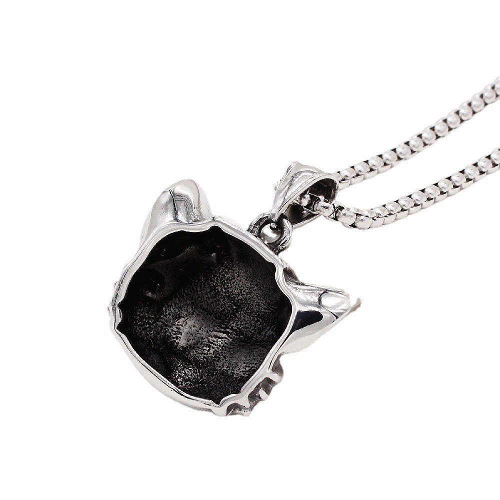 [X C Kalung] Hip Hop Punk Gothic Vintage Perak Wanita Kucing Kalung Titanium Steel Liontin Rock Pesta Perhiasan Fashion