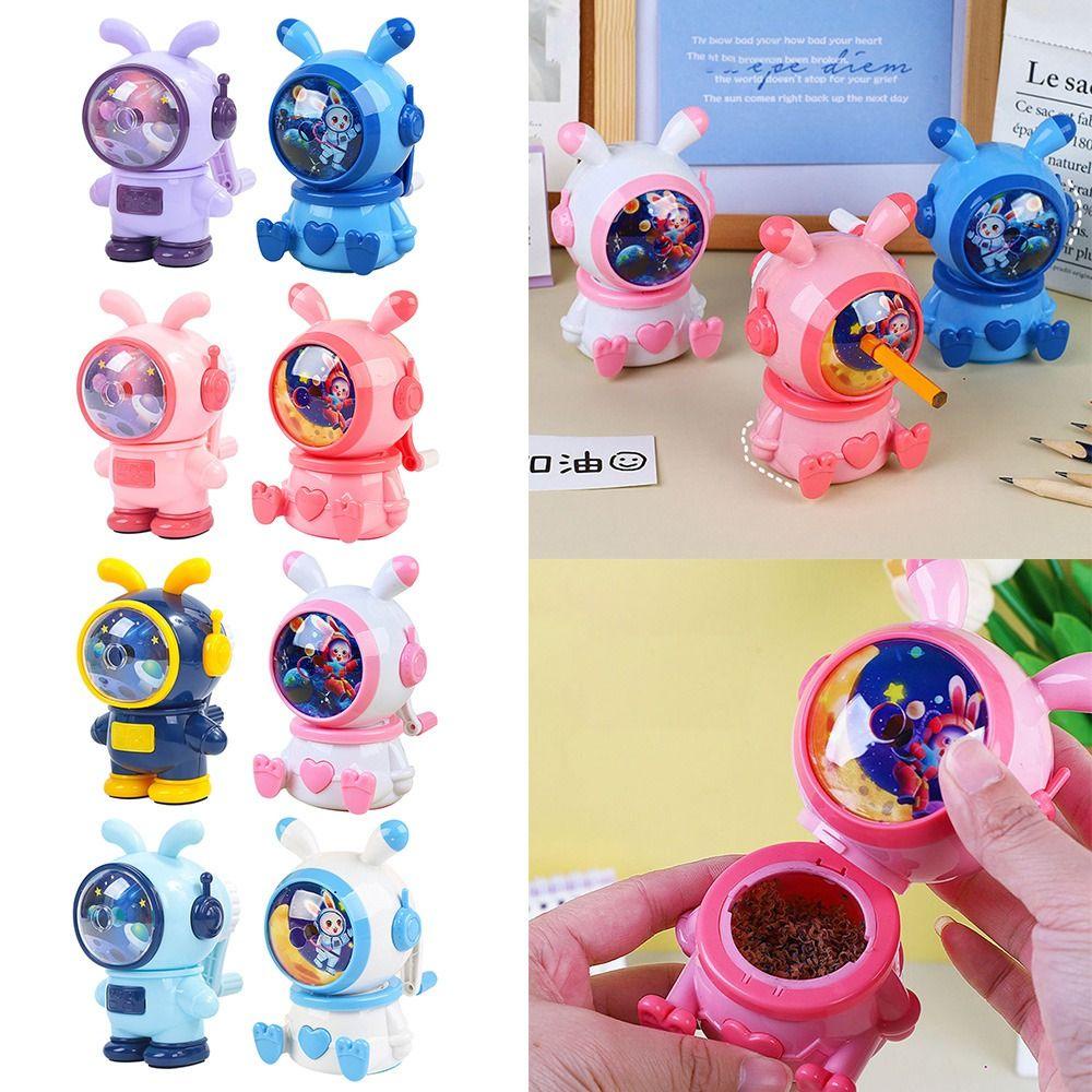 Suyo Space Rabbit Pencil Sharpener Portable Cartoon Student Pengasah Pensil Otomatis