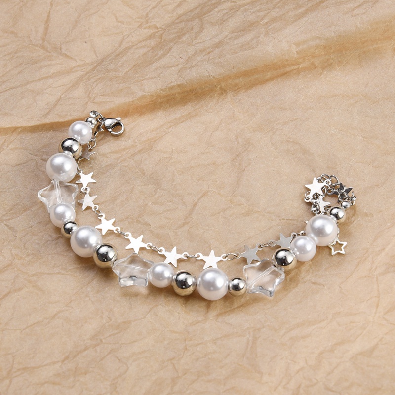 Baru Vintage Kristal Pentagram Bintang Mutiara Imitasi Manik-Manik Liontin Gelang Wanita Harajuku Manis Estetik Double Strand Pesona Gelang Perhiasan