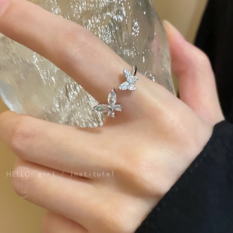 Yeezii Butterfly Open Ring Untuk Wanita Zirkon Silver Rings Perhiasan Fahsion Aksesoris