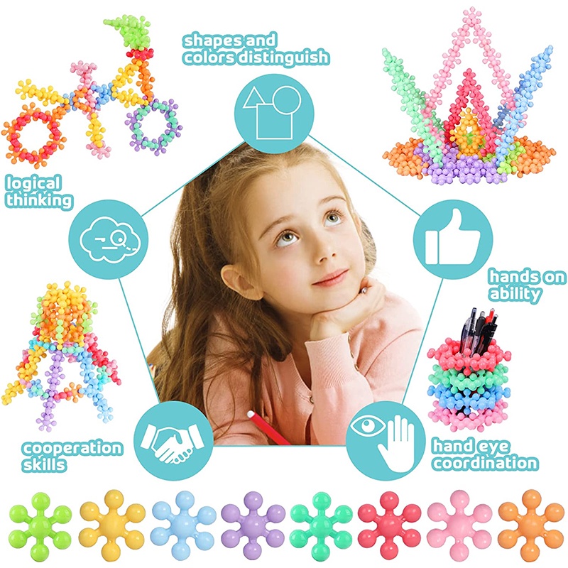 100biji Kreatif 3D Plum Blossom Snowflake Blok Bangunan Puzzle Anak Batang Mainan Edukasi Set