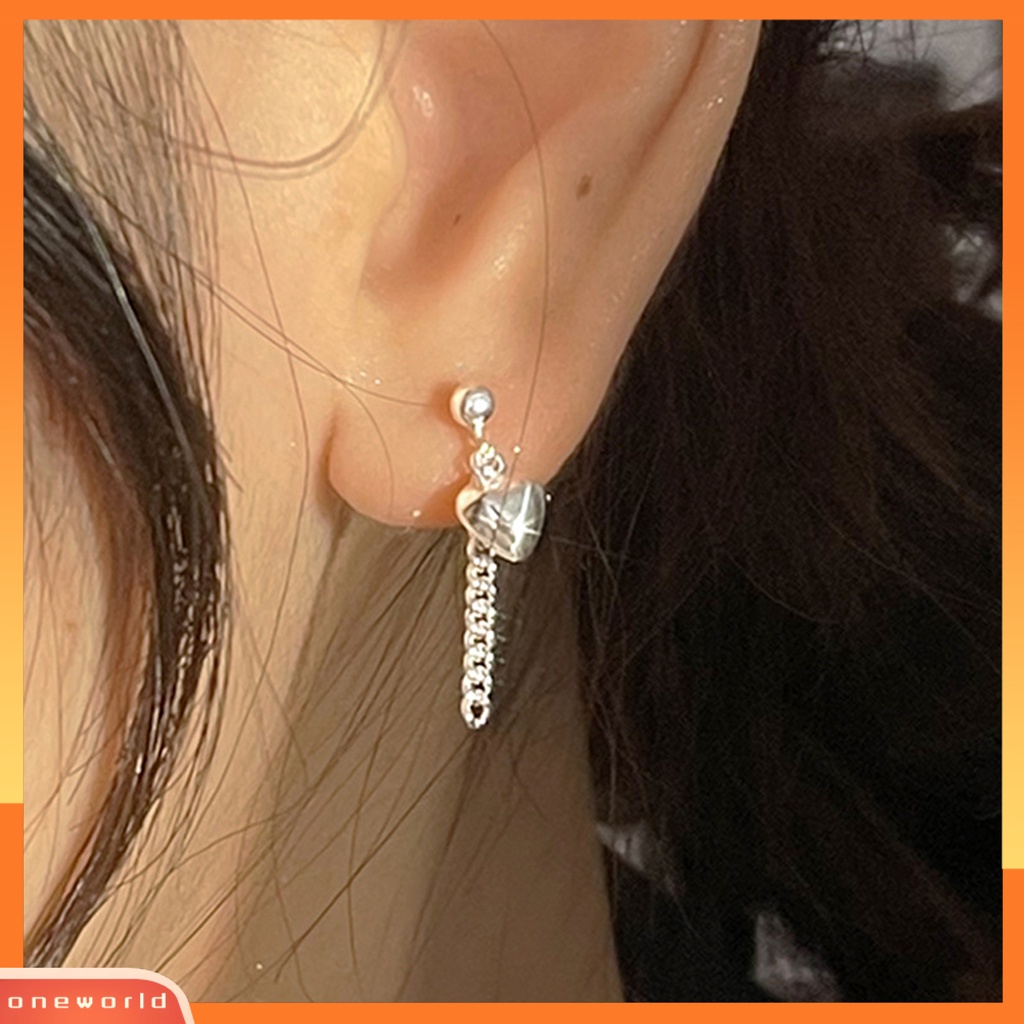 [EONE] 1pasang Ladies Earrings Tiga Dimensi Panjang Indah Mata-catching Trendi Hadiah Hari Valentine Tembaga Bentuk Cinta Menjuntai Anting-Anting Aksesoris Pesta