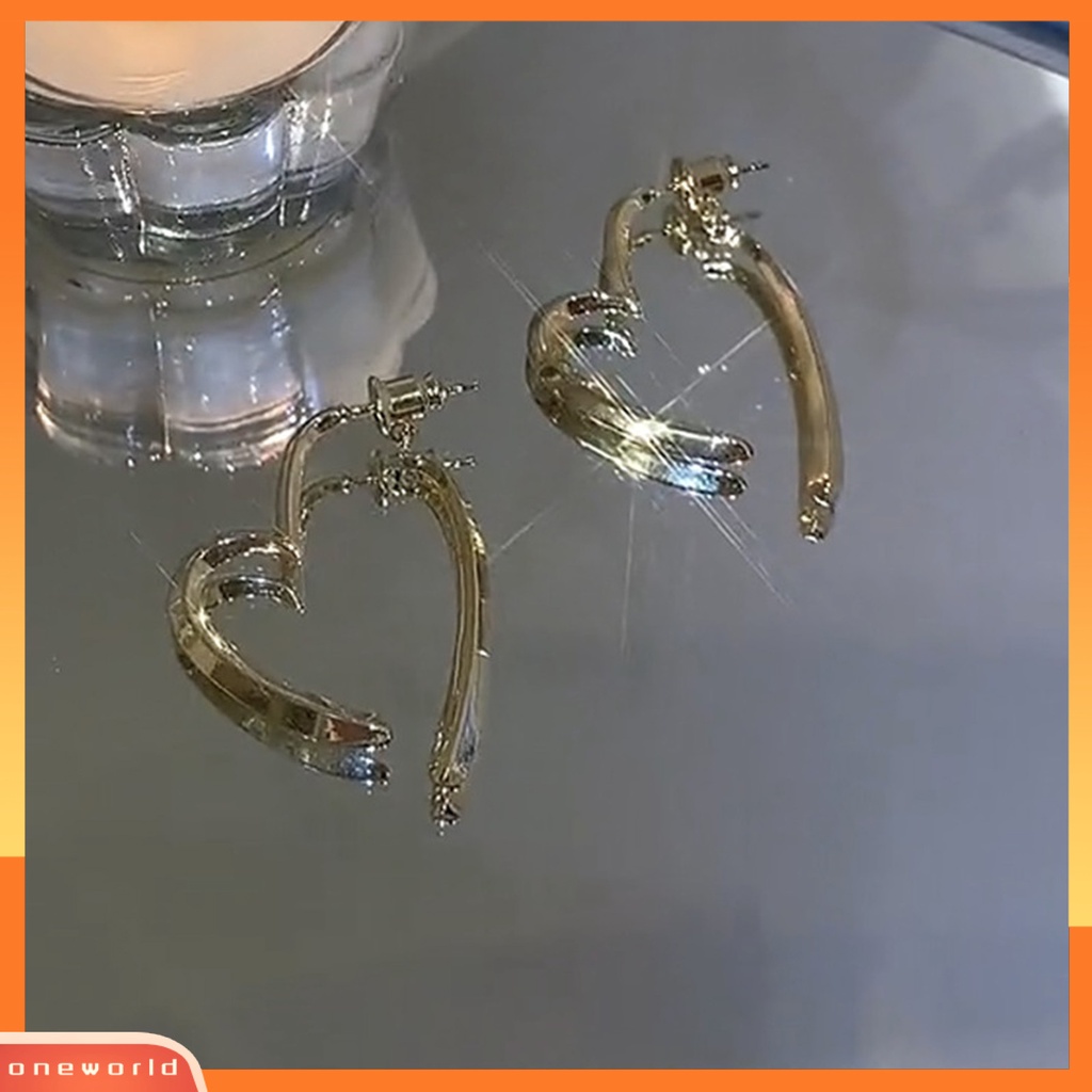 [EONE] 1pasang Anting Pejantan Dipoles Electroplating Minimalis Gaya Perancis Cinta Hati Wanita Menjuntai Anting Perhiasan Fashion