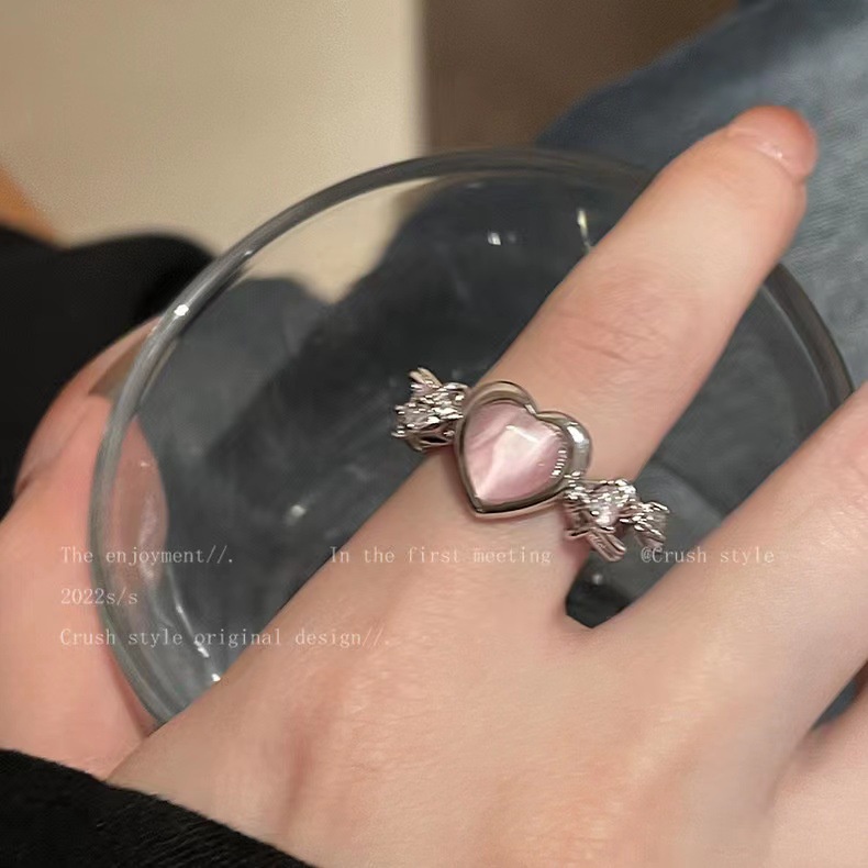 Pink Kristal Tidak Teratur Jantung Cincin Kreatif Zirkon Opal Cinta Hati Terbuka Cincin Y2K Zirkon Mengkilap Rings Untuk Wanita Perhiasan Pesta