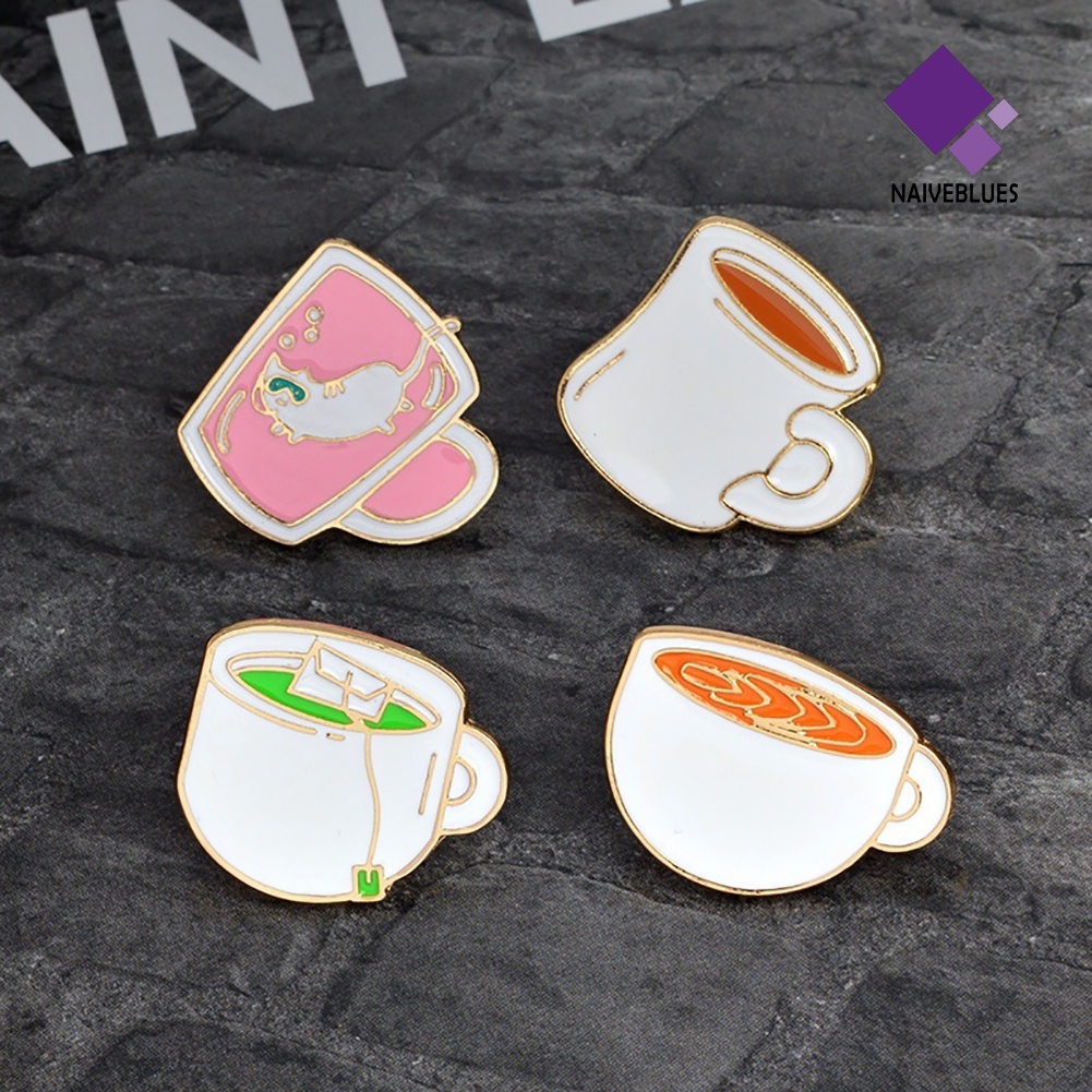 &lt; Naiveblues &gt; 4Pcs Cangkir Teh Kopi Enamel Bros Pin Lencana Jeans Kerah Set