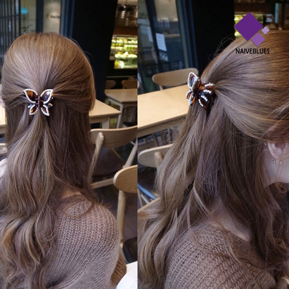 &lt; Naiveblues &gt; Wanita Fashion Berlian Imitasi Kupu-Kupu Hairclip Ponytail Holder Aksesoris