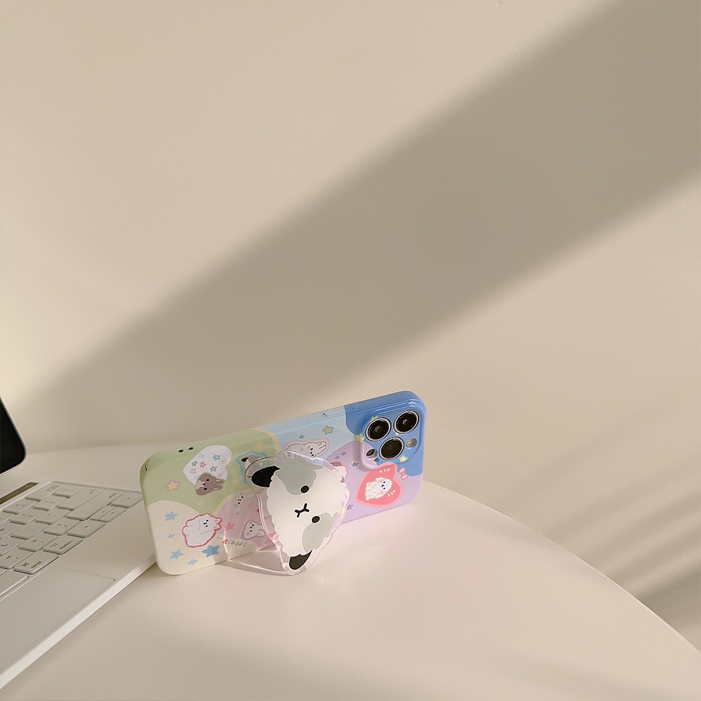 Ins Kelinci Lucu Kartun Hard Shell Film Fotografi Case Dengan Rabbit Holder Untuk Iphone SE 2020 7 /8 Plus 14x XR XM 11 12 13 PRO MAX Casing Cover Pelindung AT0236