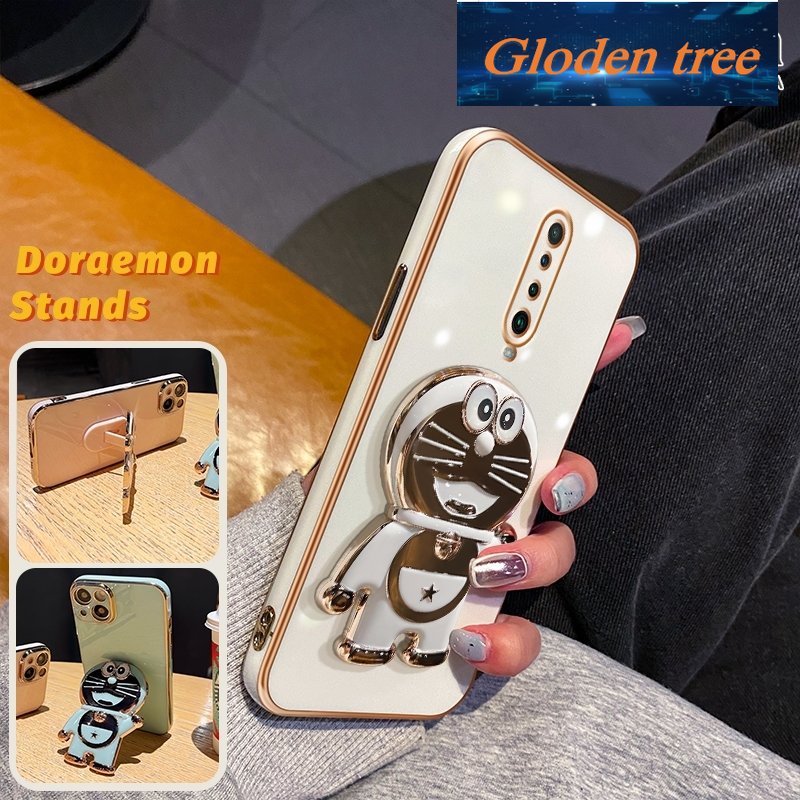 Gloden tree Casing Untuk Xiaomi MI Redmi K30 MI POCO F2 MI POCO X2 Case Fashion Kartun Doraemon Lipat Stand Phone Case Electroplating Shockproof Phone Holder Case