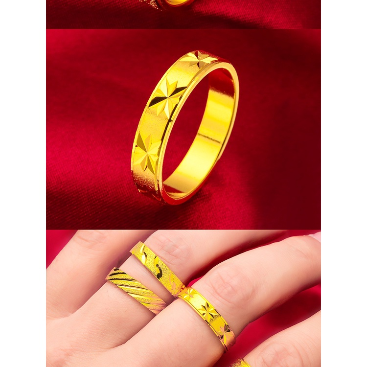 Goldkingdom Perhiasan Fashion 24K Bangkok Aksesoris Ready Stock Lapis Emas Wanita Pria Cincin Tertutup Semua Bintang Meteor Shower Couple Ring