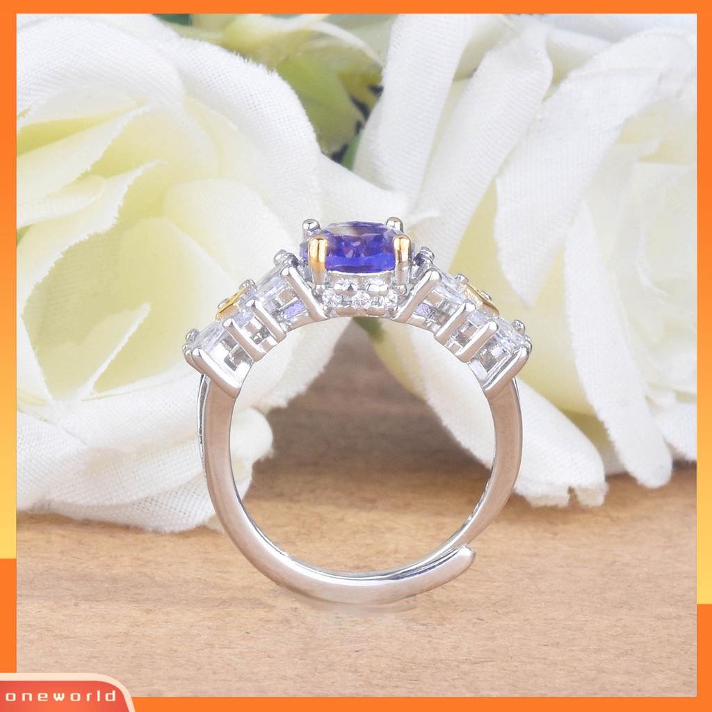 [EONE] Indah Wanita Cincin Dengan Bukaan Adjustable Kristal Imitasi Amethyst Jari Band Nikmat Pesta