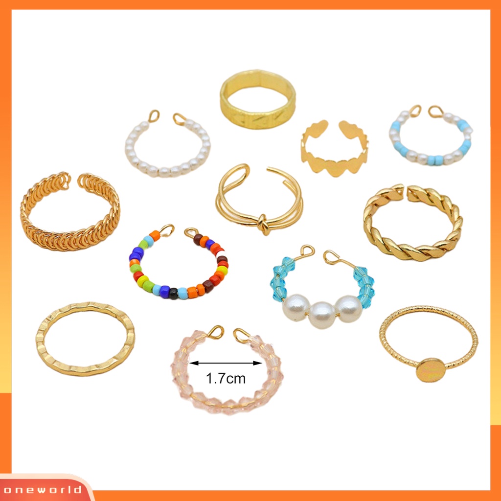 [EONE] 12pcs/set Mutiara Imitasi Multicolor Beads Knuckle Rings Bukaan Hati Simpul Wanita Knuckle Rings Perhiasan Aksesoris