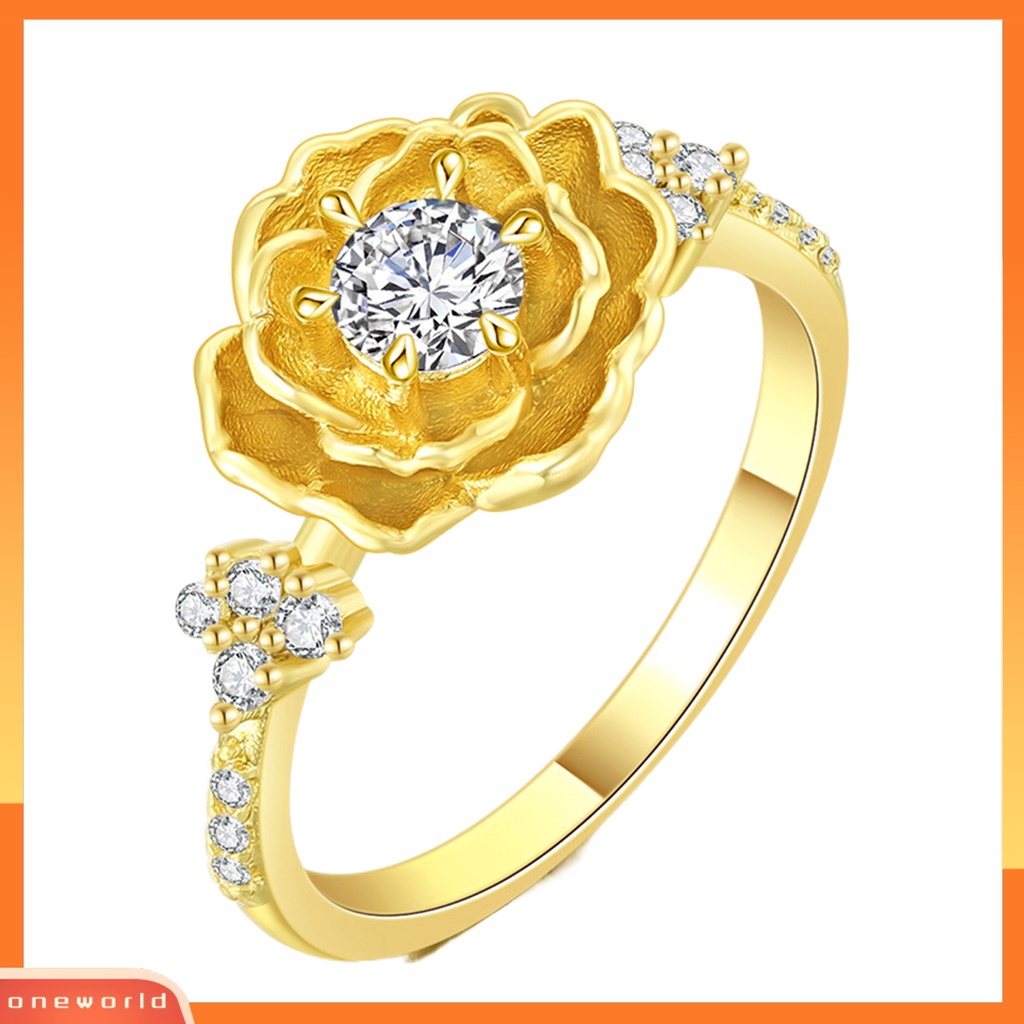 [EONE] Wanita Cincin Tiga Dimensi Bunga Cubic Zirconia Perhiasan Floral Ins Style Finger Ring Untuk Pesta Pernikahan Perjamuan