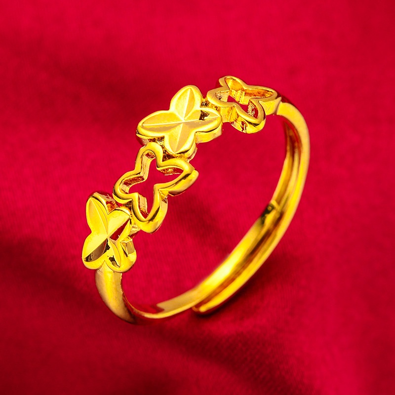 Goldkingdom Perhiasan Fashion 24K Bangkok Aksesoris Ready Stock Cincin Berlian Terbuka Wanita Cinta Serbaguna Cincin Lapis Emas