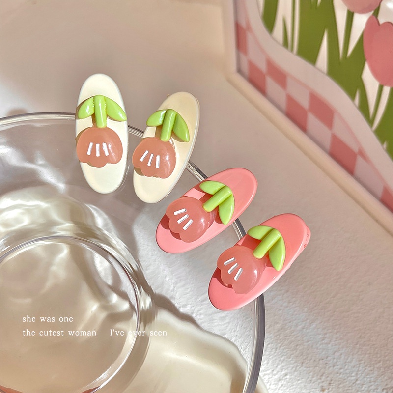 Ahellogirl 2pcs/set Jepit Rambut Tulip Korea Bunga Oval Hair Clip Poni Clip