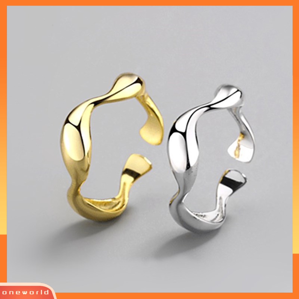 [EONE] Cincin Jari Halus Electroplating Geometris Adjustable Polishing Hias Warna Solid Gelombang Tidak Teratur Halus Engagement Ring Perhiasan Aksesori