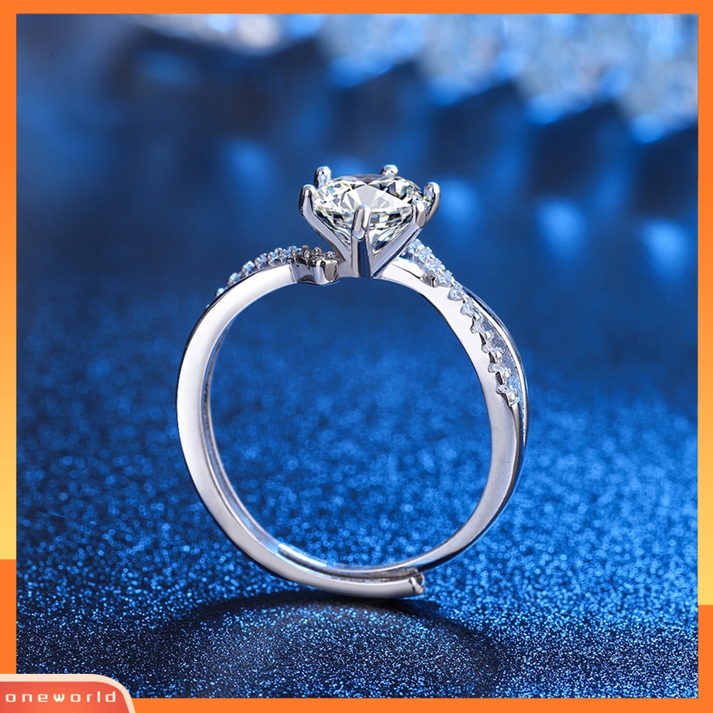 [EONE] Wanita Cincin Pembukaan Minimalis Berlian Imitasi Tertanam Wanita Pertunangan Cincin Fashion Perhiasan