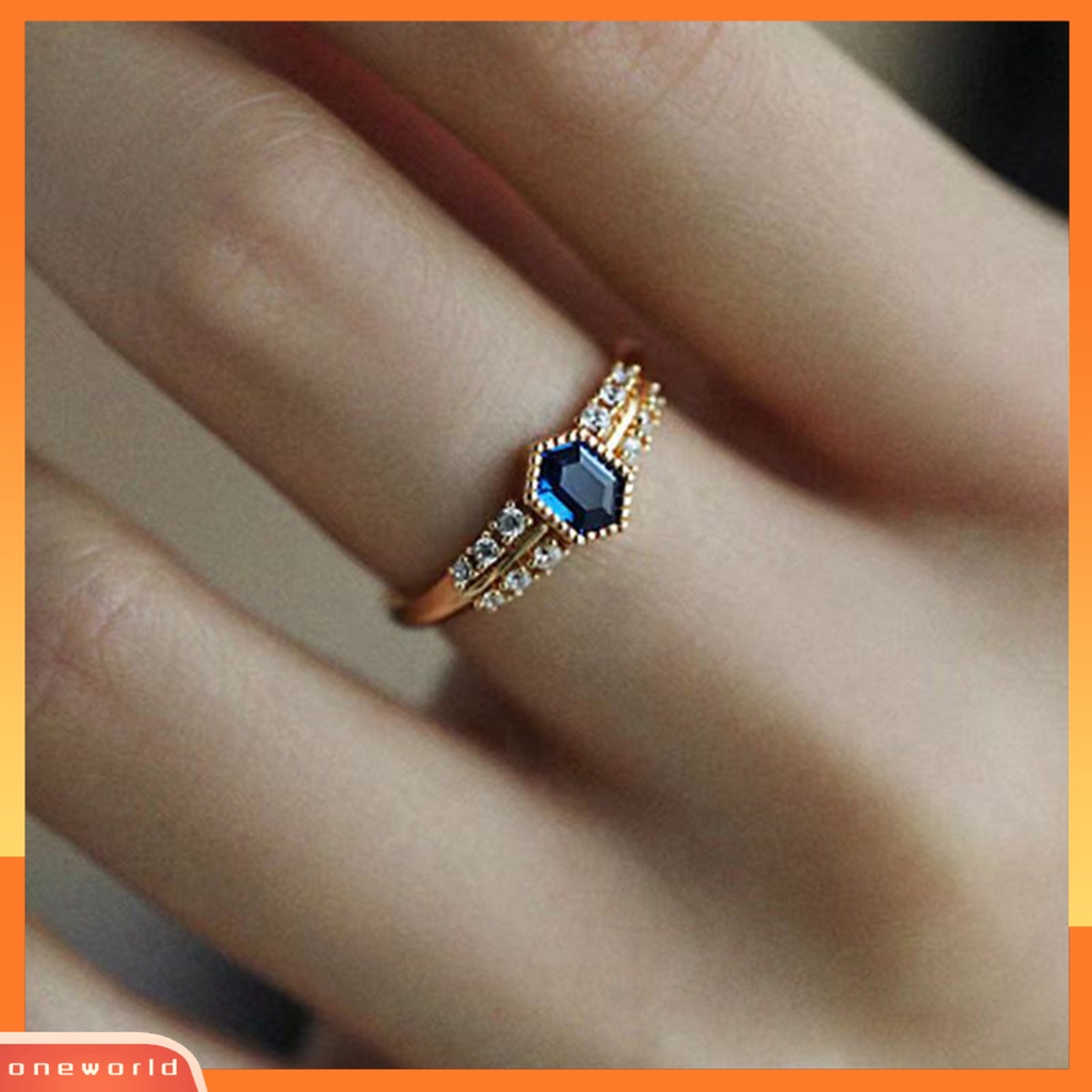 [EONE] Wanita Cincin Pembukaan Dapat Disesuaikan Besar Berlian Imitasi Biru Mewah Hadiah Emas Retro Berkilau Berlian Imitasi Jari Cincin Perhiasan Fashion