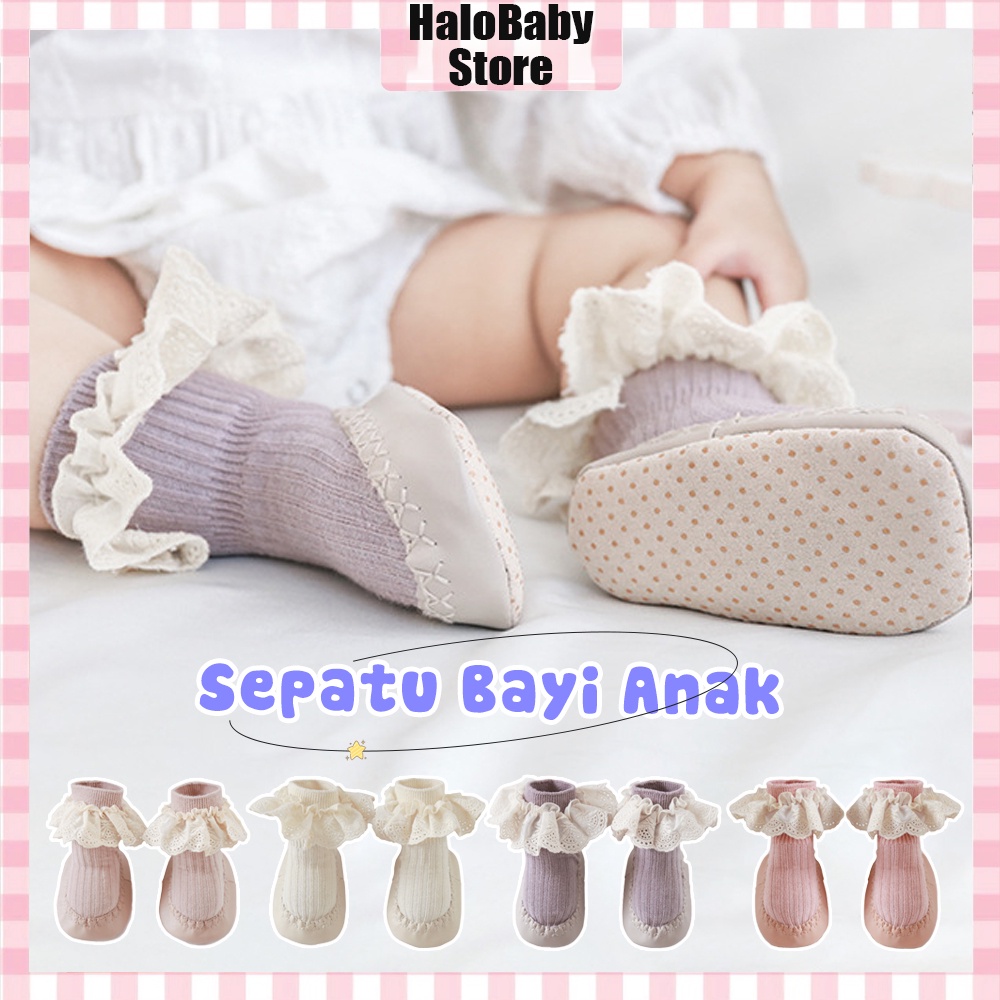 Halo Baby Sepatu Anak Bayi anti slip/Baby Prewalker Shoes Socks/Sepatu Prewalker Newborn/kaos kaki bayi renda