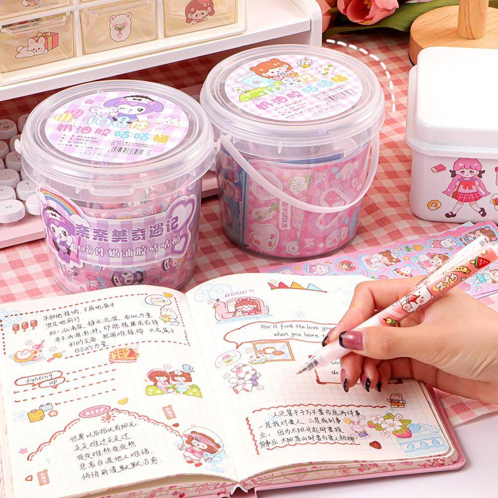 NEEDWAY Guka Sticker Set Mainan Anak Perempuan Hadiah Anak Scrapbooking Stiker Bahan Sticker Tangan Akun Bahan Handbook Set Lengkap Goo Card Set