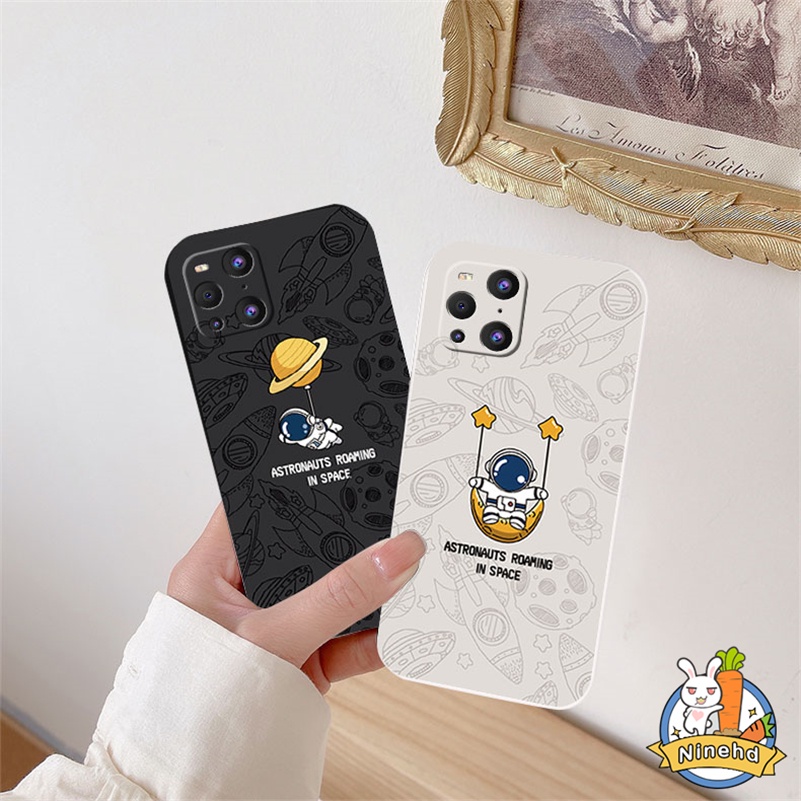 IPHONE Casing Kompatibel Untuk Iphone14 13 12 11 Pro Max X Xr Xs Max8 7 6 6s Plus SE 2020 Fashion Astronot Silikon Lembut Tepi Lurus Casing Ponsel Shockproof Square Case Cover Pelindung