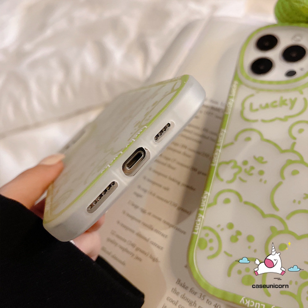 Lovely Lucky Bear Casing Kompatibel Untuk IPhone 11 Pro Max XR 7Plus 8Plus 14 13 12 Pro Max7 8 6 6s Plus SE 2020 X XS Max Kartun Lucu 3D Ikatan Simpul Hias Cover Belakang Case